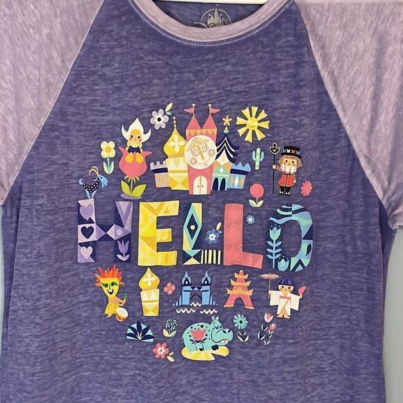 Disney Parks It’s a Small World Graphic T shirt Medium Woman’s Purple - Picture 2 of 7